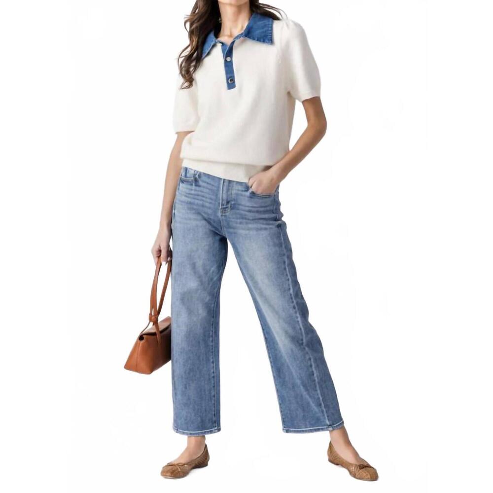 NEW URBAN DAIZY denim collar knit sweater in white